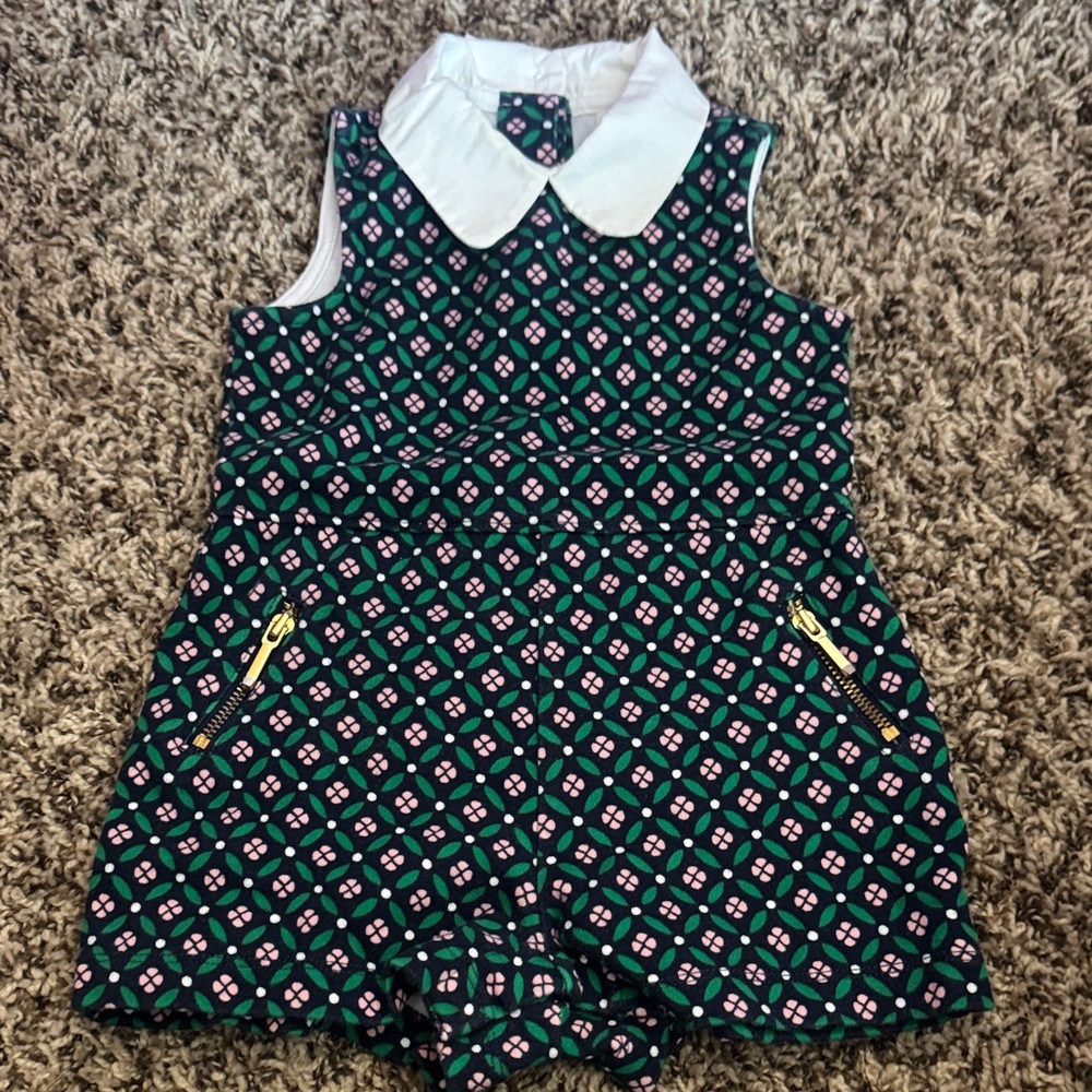 Janie and Jack, Girls Patterned Sleeveless Romper with White Collar